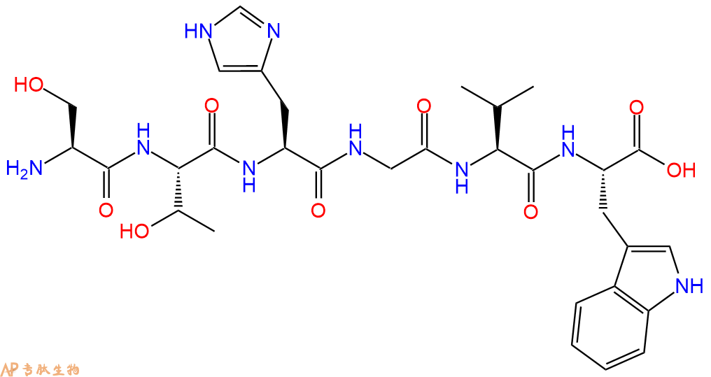 专肽生物产品H2N-Ser-Thr-His-Gly-Val-Trp-OH