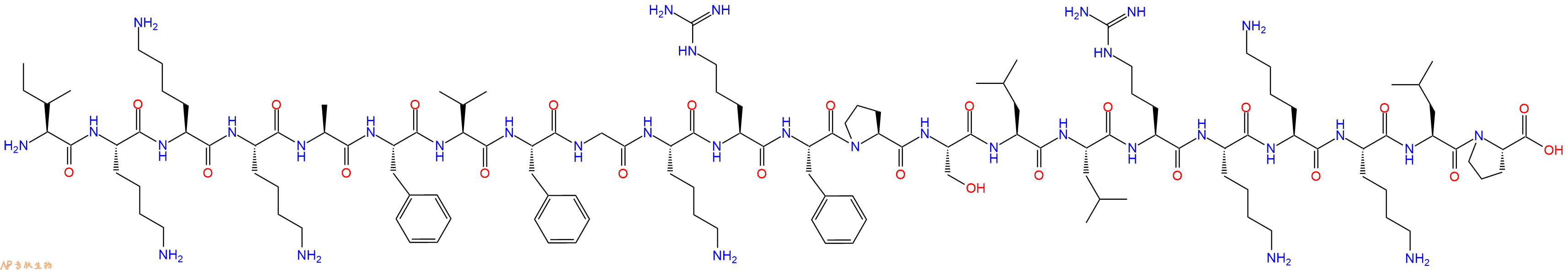 专肽生物产品H2N-Ile-Lys-Lys-Lys-Ala-Phe-Val-Phe-Gly-Lys-Arg-Phe-Pro-Ser-Leu-Leu-Arg-Lys-Lys-Lys-Leu-Pro-OH