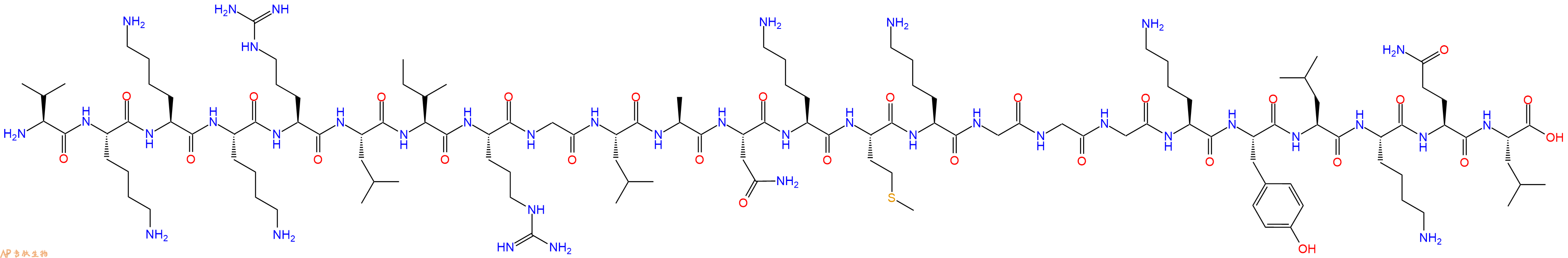 专肽生物产品H2N-Val-Lys-Lys-Lys-Arg-Leu-Ile-Arg-Gly-Leu-Ala-Asn-Lys-Met-Lys-Gly-Gly-Gly-Lys-Tyr-Leu-Lys-Gln-Leu-OH