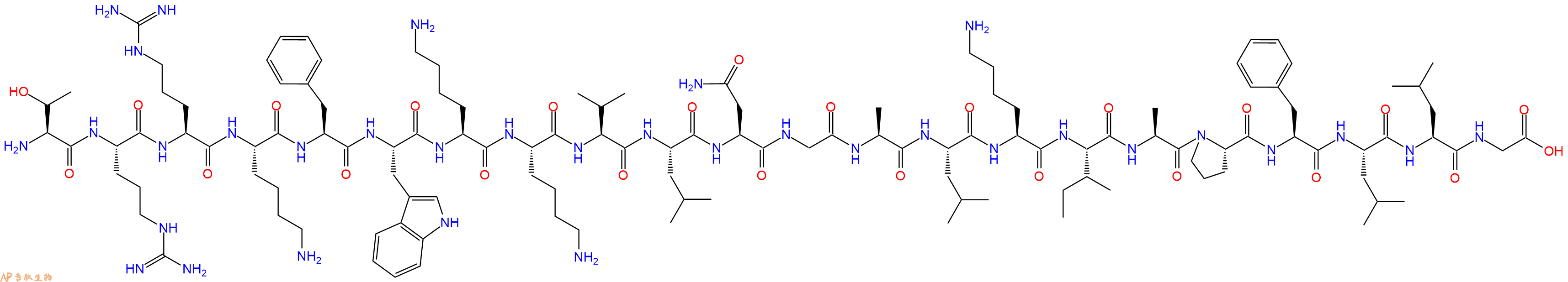 专肽生物产品H2N-Thr-Arg-Arg-Lys-Phe-Trp-Lys-Lys-Val-Leu-Asn-Gly-Ala-Leu-Lys-Ile-Ala-Pro-Phe-Leu-Leu-Gly-OH