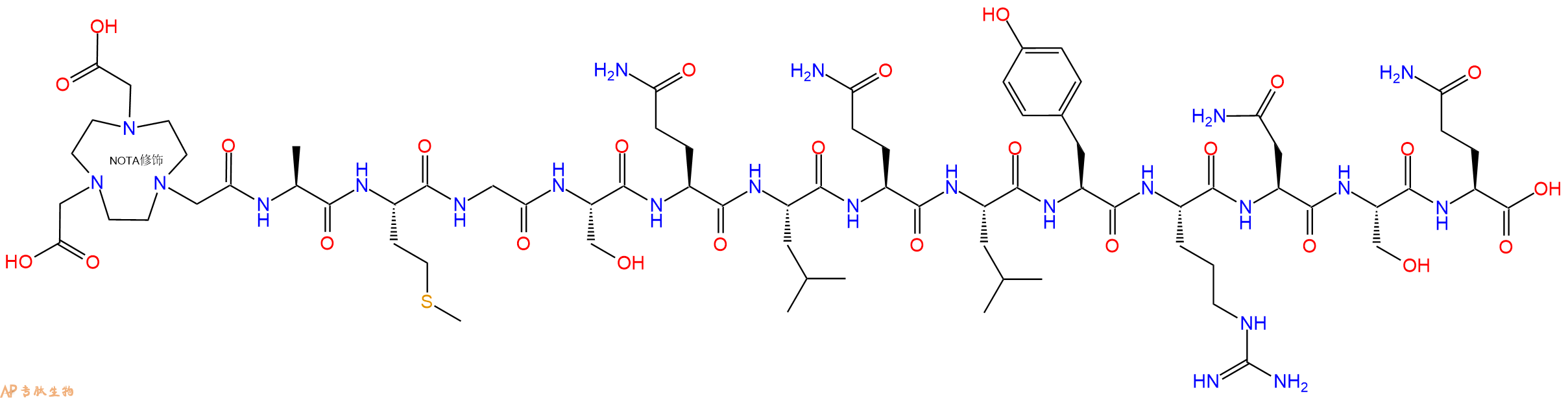 专肽生物产品NOTA-Ala-Met-Gly-Ser-Gln-Leu-Gln-Leu-Tyr-Arg-Asn-Ser-Gln-OH