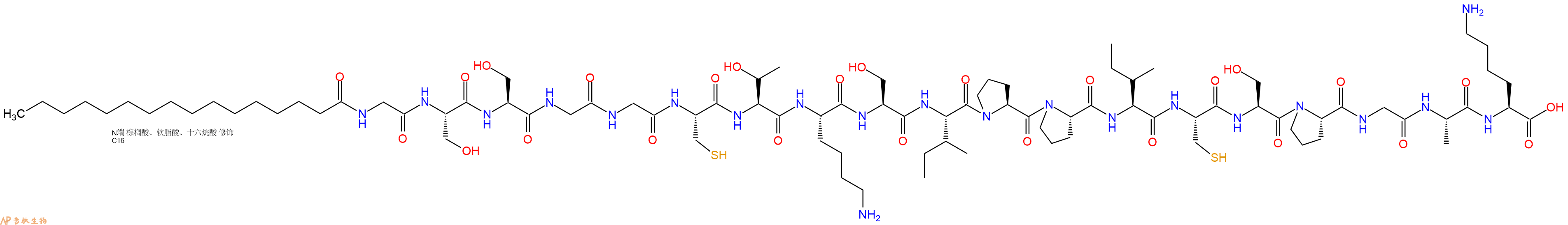 专肽生物产品Palmitoyl-Gly-Ser-Ser-Gly-Gly-Cys-Thr-Lys-Ser-Ile-Pro-Pro-Ile-Cys-Ser-Pro-Gly-Ala-Lys-OH
