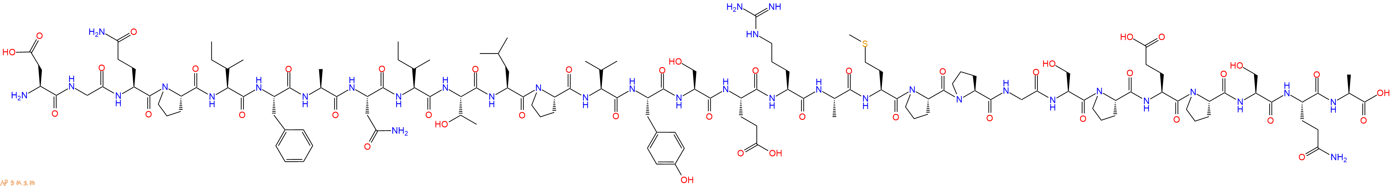 专肽生物产品H2N-Asp-Gly-Gln-Pro-Ile-Phe-Ala-Asn-Ile-Thr-Leu-Pro-Val-Tyr-Ser-Glu-Arg-Ala-Met-Pro-Pro-Gly-Ser-Pro-Glu-Pro-Ser-Gln-Ala-OH