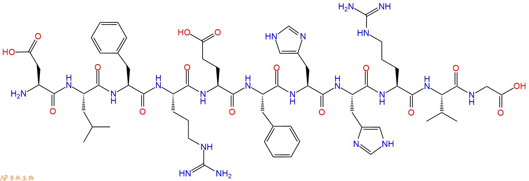 专肽生物产品H2N-Asp-Leu-Phe-Arg-Glu-Phe-His-His-Arg-Val-Gly-OH