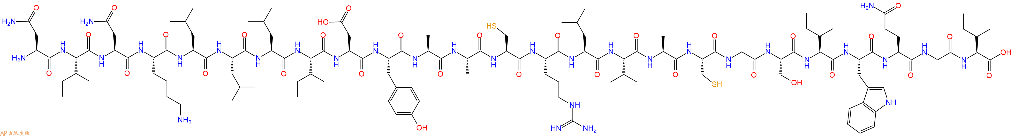 专肽生物产品H2N-Asn-Ile-Asn-Lys-Leu-Leu-Leu-Ile-Asp-Tyr-Ala-Ala-Cys-Arg-Leu-Val-Ala-Cys-Gly-Ser-Ile-Trp-Gln-Gly-Ile-OH