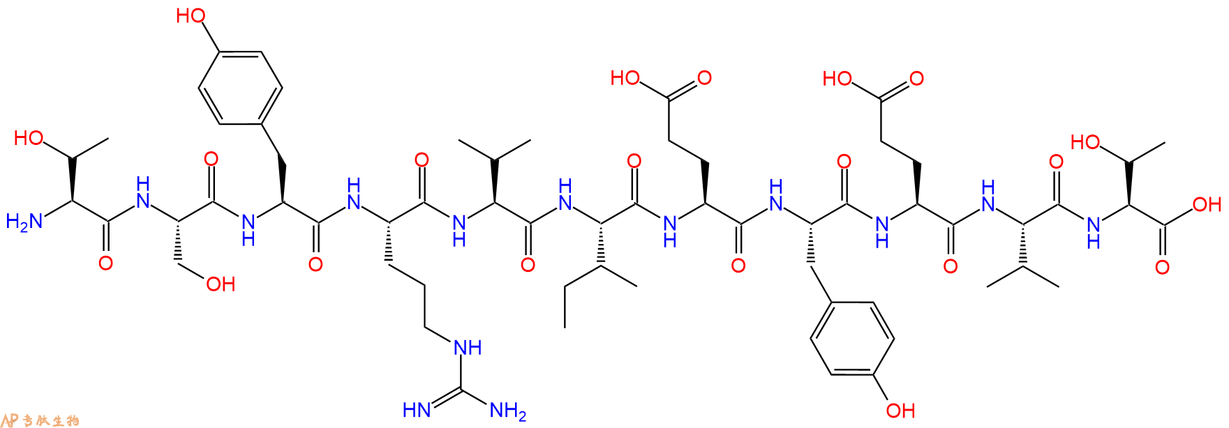 专肽生物产品H2N-Thr-Ser-Tyr-Arg-Val-Ile-Glu-Tyr-Glu-Val-Thr-OH