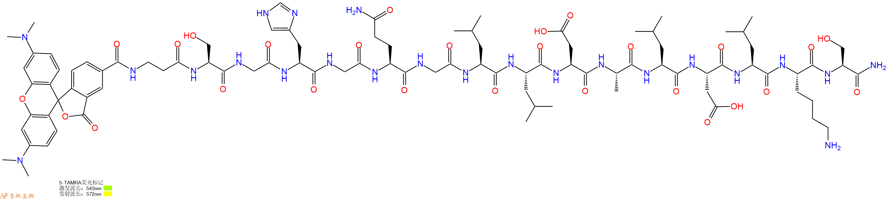 专肽生物产品5TAMRA-&beta;Ala-Ser-Gly-His-Gly-Gln-Gly-Leu-Leu-Asp-Ala-Leu-Asp-Leu-Lys-Ser-CONH2