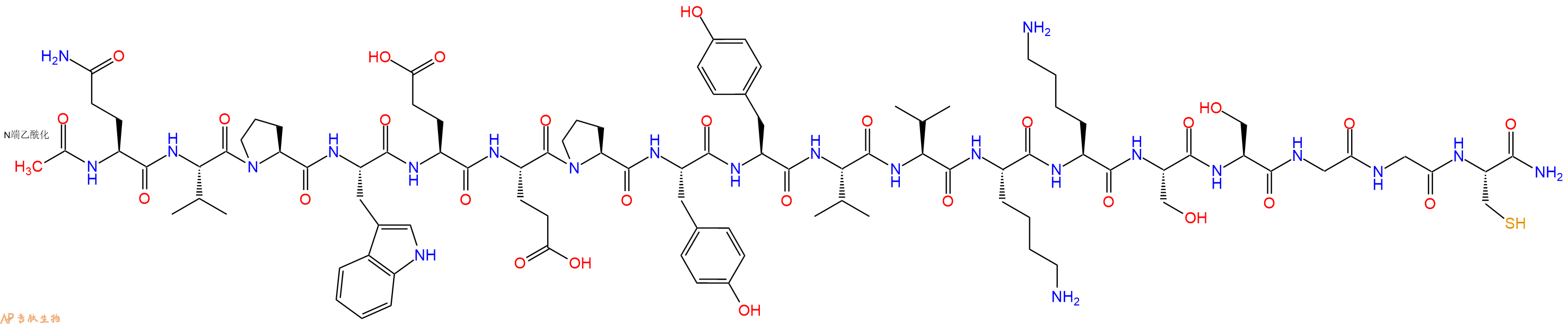 专肽生物产品Ac-Gln-Val-Pro-Trp-Glu-Glu-Pro-Tyr-Tyr-Val-Val-Lys-Lys-Ser-Ser-Gly-Gly-Cys-CONH2
