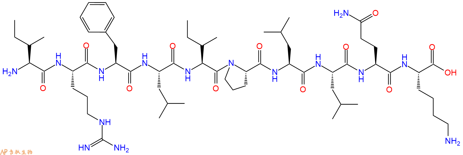 专肽生物产品H2N-Ile-Arg-Phe-Leu-Ile-Pro-Leu-Leu-Gln-Lys-OH