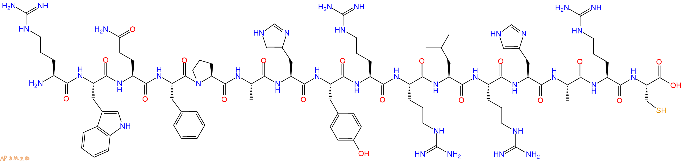 专肽生物产品H2N-Arg-Trp-Gln-Phe-Pro-Ala-His-Tyr-Arg-Arg-Leu-Arg-His-Ala-Arg-Cys-OH