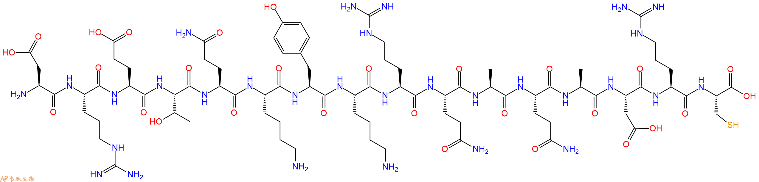 专肽生物产品H2N-Asp-Arg-Glu-Thr-Gln-Lys-Tyr-Lys-Arg-Gln-Ala-Gln-Ala-Asp-Arg-Cys-OH