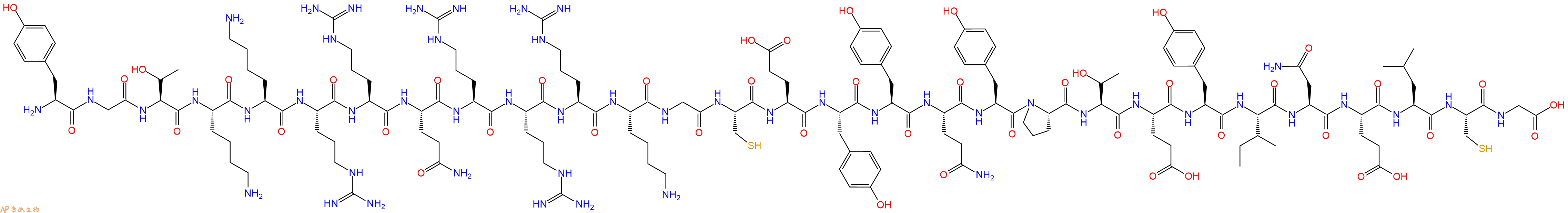 专肽生物产品H2N-Tyr-Gly-Thr-Lys-Lys-Arg-Arg-Gln-Arg-Arg-Arg-Lys-Gly-Cys-Glu-Tyr-Tyr-Gln-Tyr-Pro-Thr-Glu-Tyr-Ile-Asn-Glu-Leu-Cys-Gly-OH