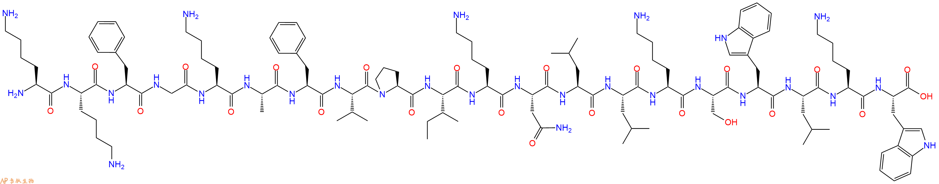 专肽生物产品H2N-Lys-Lys-Phe-Gly-Lys-Ala-Phe-Val-Pro-Ile-Lys-Asn-Leu-Leu-Lys-Ser-Trp-Leu-Lys-Trp-OH