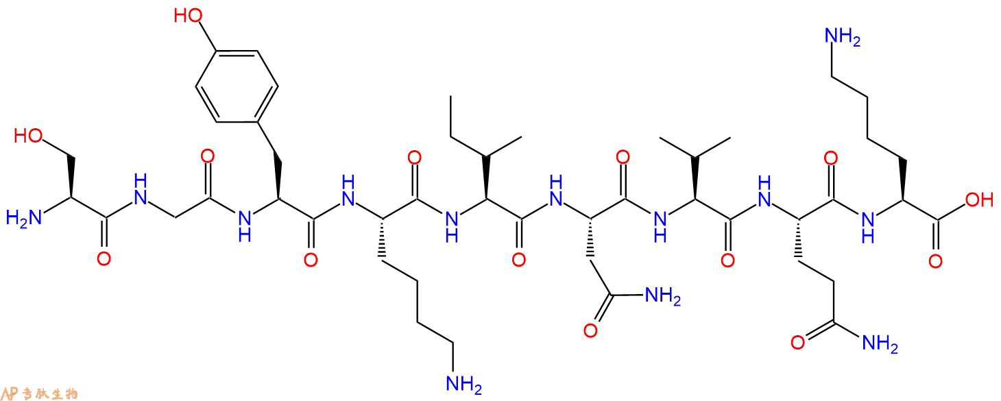 专肽生物产品H2N-Ser-Gly-Tyr-Lys-Ile-Asn-Val-Gln-Lys-OH