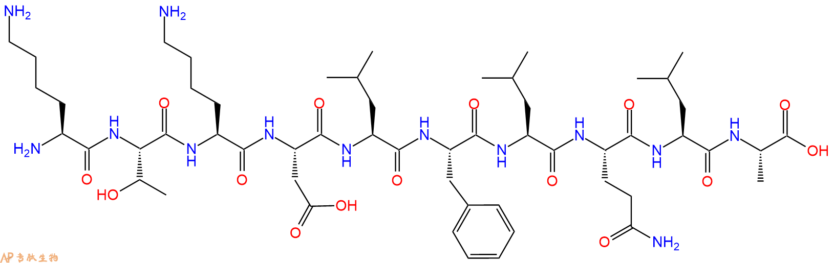 专肽生物产品H2N-Lys-Thr-Lys-Asp-Leu-Phe-Leu-Gln-Leu-Ala-OH