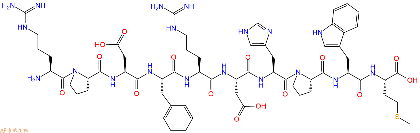 专肽生物产品H2N-Arg-Pro-Asp-Phe-Arg-Asp-His-Pro-Trp-Met-OH