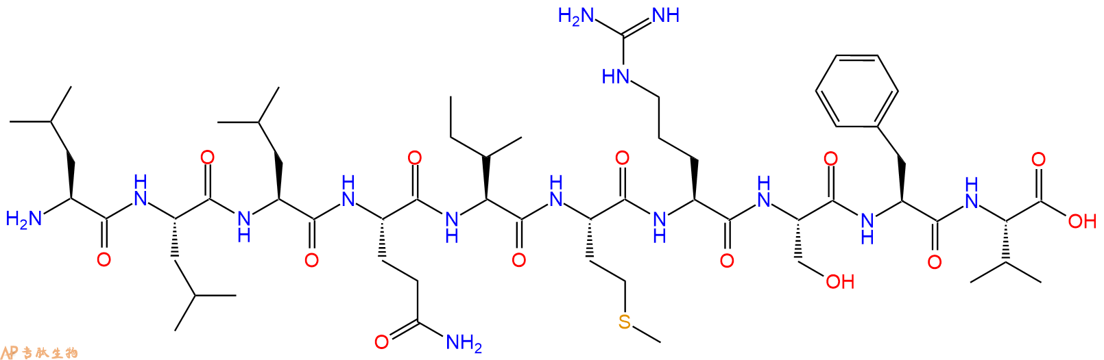 专肽生物产品H2N-Leu-Leu-Leu-Gln-Ile-Met-Arg-Ser-Phe-Val-OH