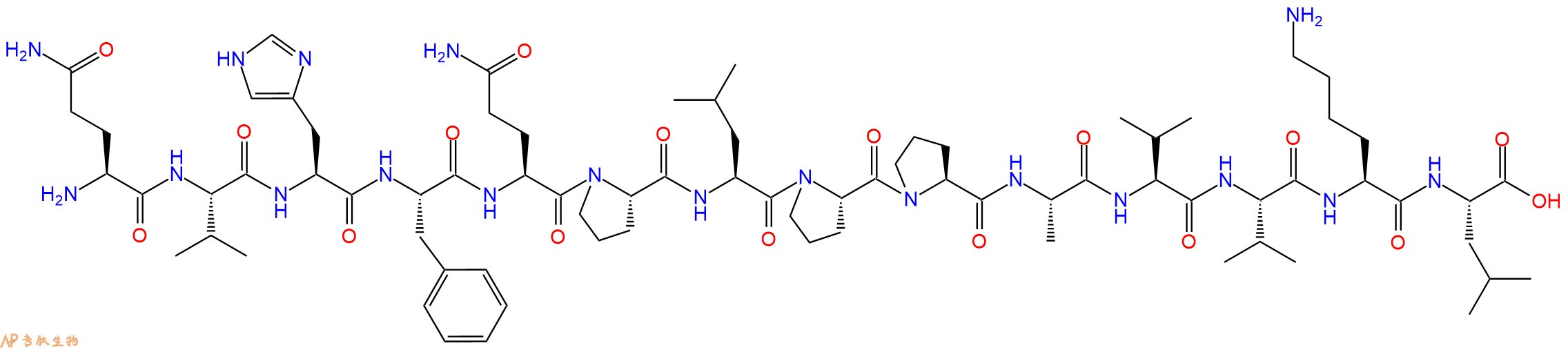 专肽生物产品H2N-Gln-Val-His-Phe-Gln-Pro-Leu-Pro-Pro-Ala-Val-Val-Lys-Leu-OH