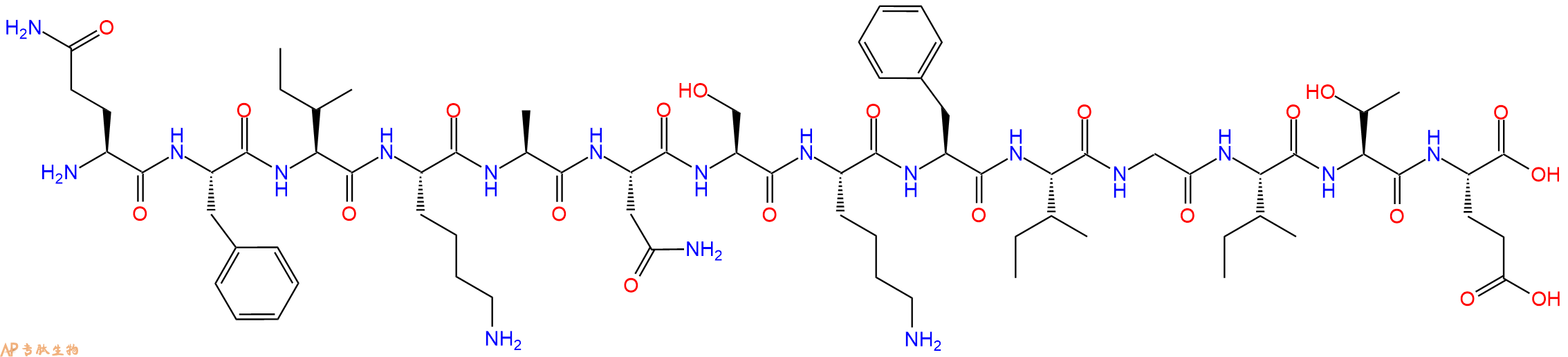 专肽生物产品H2N-Gln-Phe-Ile-Lys-Ala-Asn-Ser-Lys-Phe-Ile-Gly-Ile-Thr-Glu-OH
