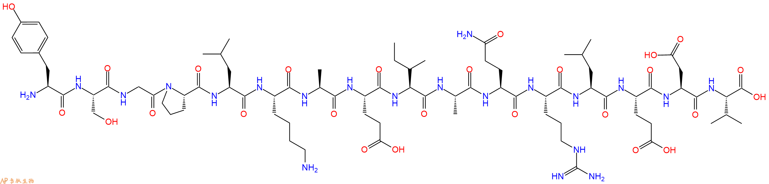 专肽生物产品H2N-Tyr-Ser-Gly-Pro-Leu-Lys-Ala-Glu-Ile-Ala-Gln-Arg-Leu-Glu-Asp-Val-OH