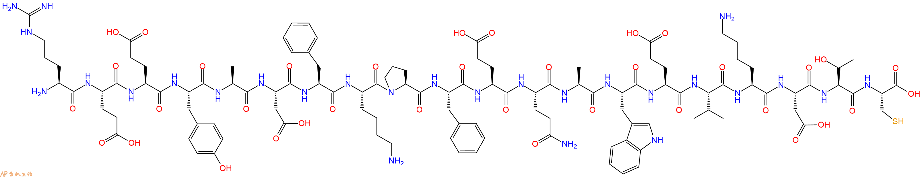 专肽生物产品H2N-Arg-Glu-Glu-Tyr-Ala-Asp-Phe-Lys-Pro-Phe-Glu-Gln-Ala-Trp-Glu-Val-Lys-Asp-Thr-Cys-OH