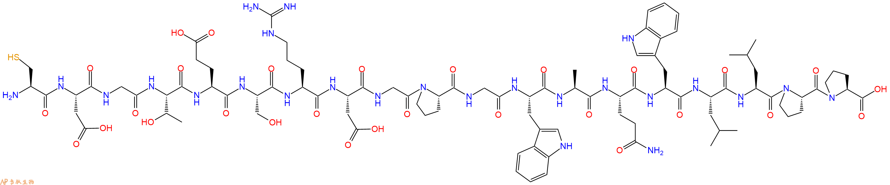 专肽生物产品H2N-Cys-Asp-Gly-Thr-Glu-Ser-Arg-Asp-Gly-Pro-Gly-Trp-Ala-Gln-Trp-Leu-Leu-Pro-Pro-OH