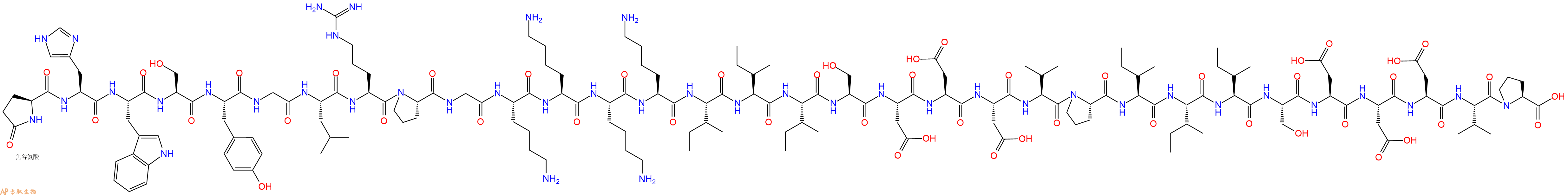 专肽生物产品Pyr-His-Trp-Ser-Tyr-Gly-Leu-Arg-Pro-Gly-Lys-Lys-Lys-Lys-Ile-Ile-Ile-Ser-Asp-Asp-Asp-Val-Pro-Ile-Ile-Ile-Ser-Asp-Asp-Asp-Val-Pro-OH