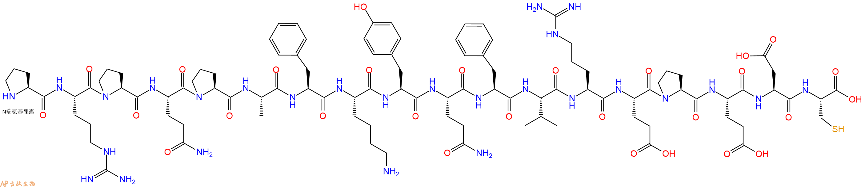 专肽生物产品H2N-Pro-Arg-Pro-Gln-Pro-Ala-Phe-Lys-Tyr-Gln-Phe-Val-Arg-Glu-Pro-Glu-Asp-Cys-OH