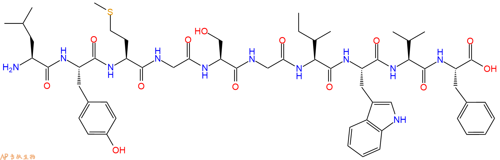 专肽生物产品H2N-Leu-Tyr-Met-Gly-Ser-Gly-Ile-Trp-Val-Phe-OH