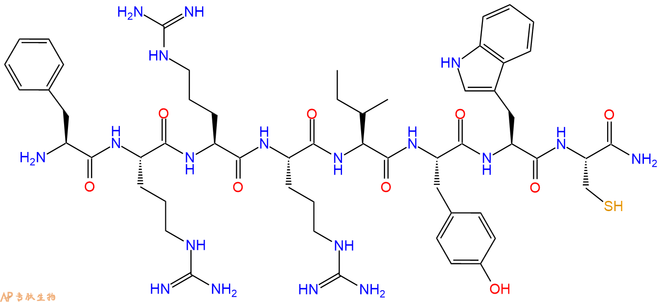 专肽生物产品H2N-Phe-Arg-Arg-Arg-Ile-Tyr-Trp-Cys-CONH2