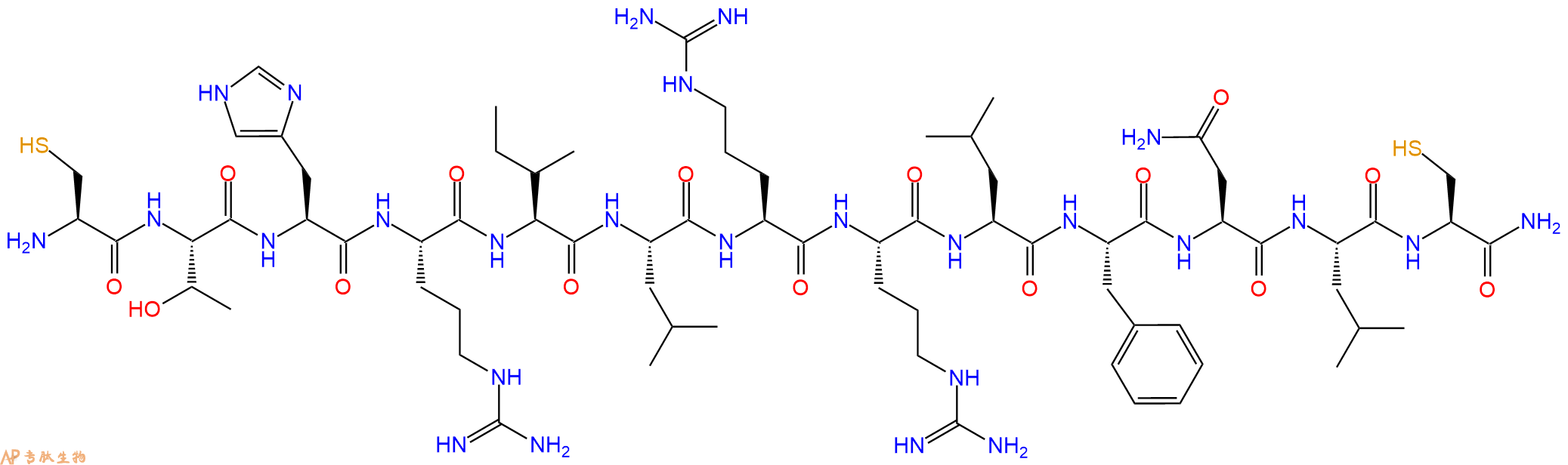 专肽生物产品H2N-Cys-Thr-His-Arg-Ile-Leu-Arg-Arg-Leu-Phe-Asn-Leu-Cys-CONH2