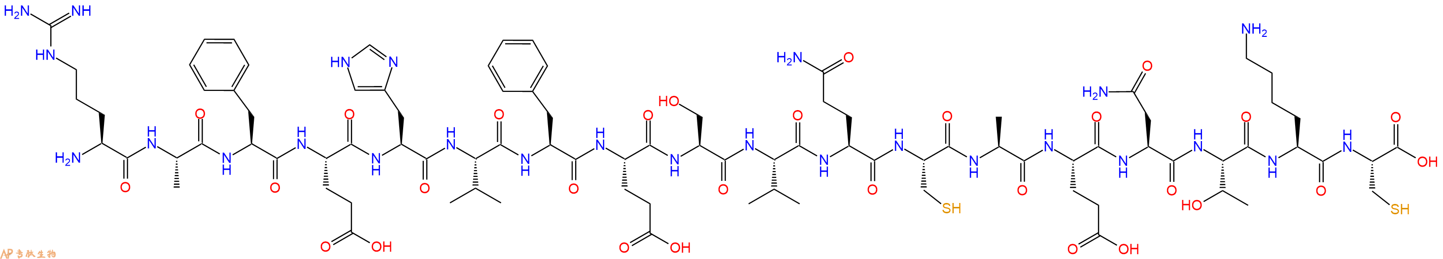 专肽生物产品H2N-Arg-Ala-Phe-Glu-His-Val-Phe-Glu-Ser-Val-Gln-Cys-Ala-Glu-Asn-Thr-Lys-Cys-OH