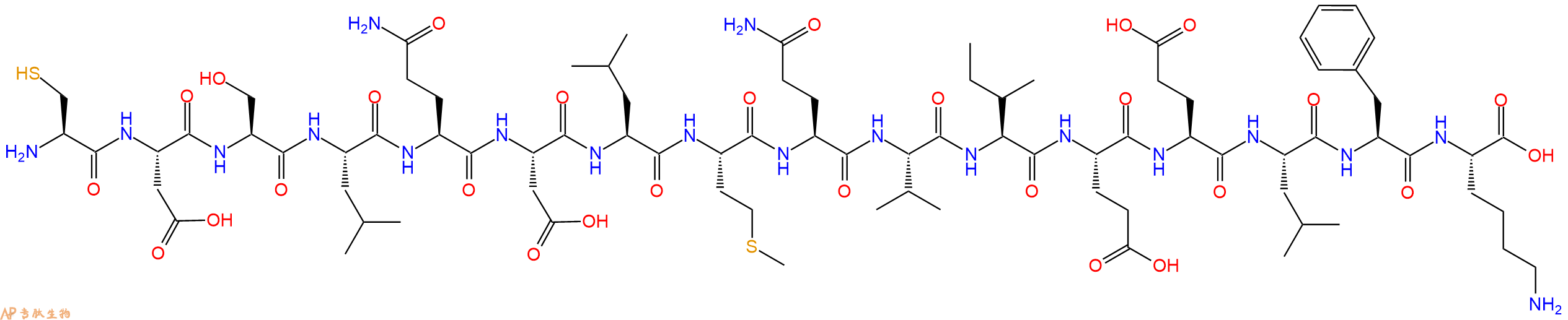 专肽生物产品H2N-Cys-Asp-Ser-Leu-Gln-Asp-Leu-Met-Gln-Val-Ile-Glu-Glu-Leu-Phe-Lys-OH