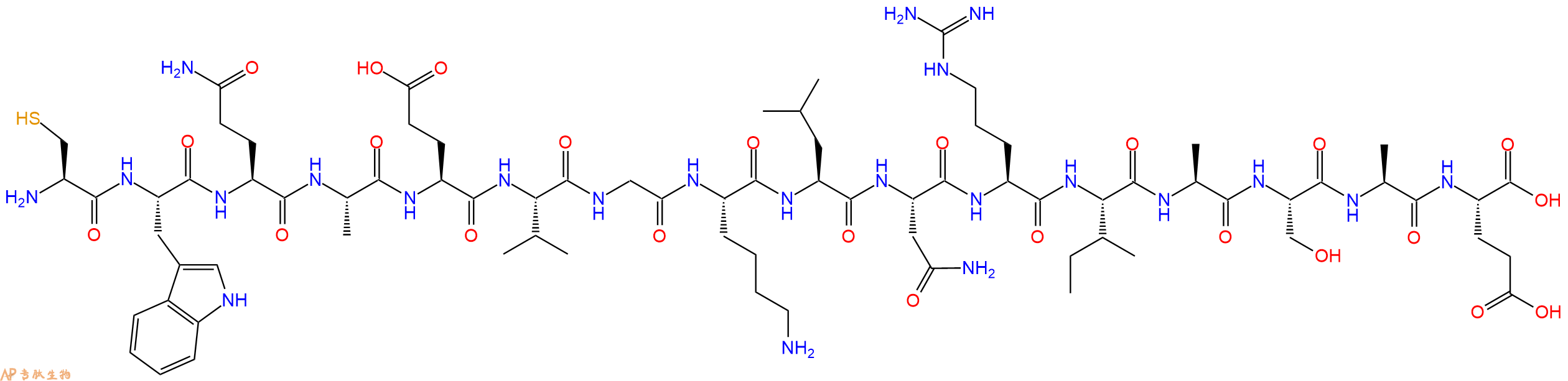 专肽生物产品H2N-Cys-Trp-Gln-Ala-Glu-Val-Gly-Lys-Leu-Asn-Arg-Ile-Ala-Ser-Ala-Glu-OH