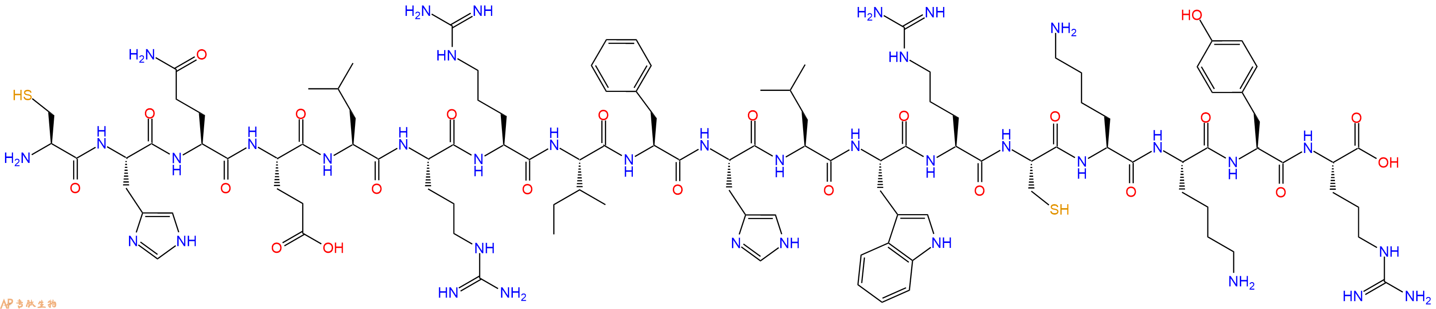 专肽生物产品H2N-Cys-His-Gln-Glu-Leu-Arg-Arg-Ile-Phe-His-Leu-Trp-Arg-Cys-Lys-Lys-Tyr-Arg-OH
