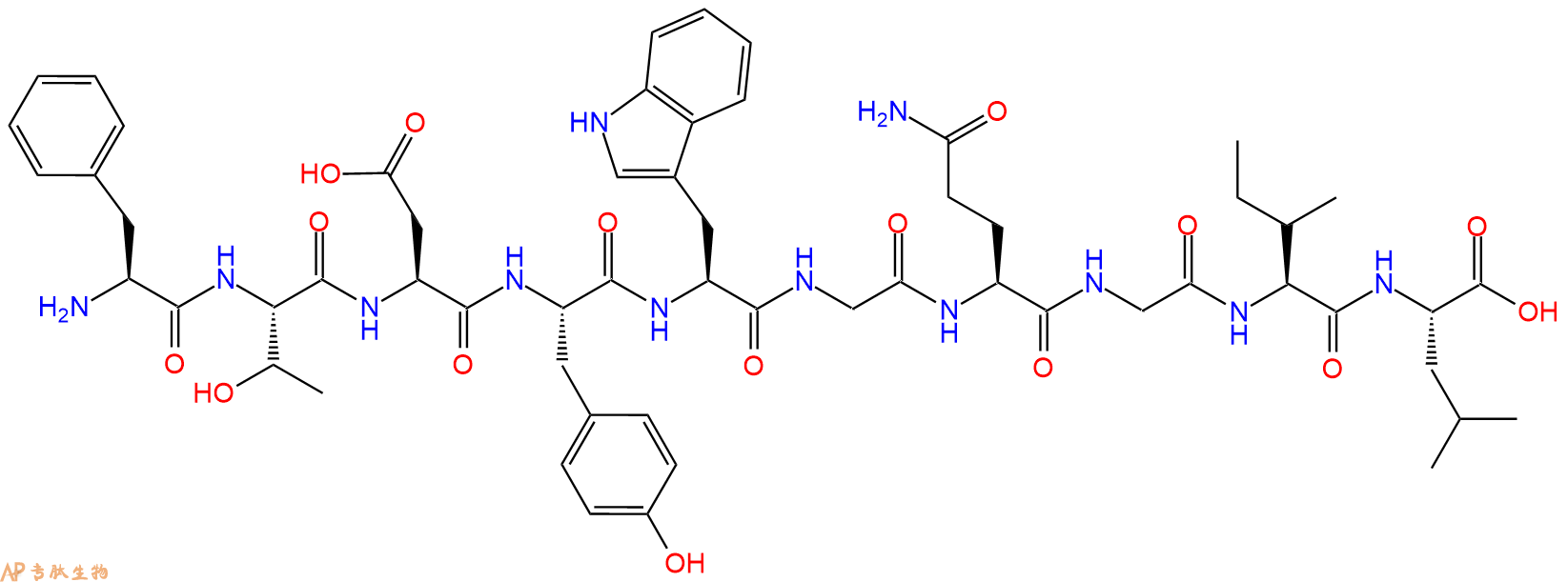 专肽生物产品H2N-Phe-Thr-Asp-Tyr-Trp-Gly-Gln-Gly-Ile-Leu-OH