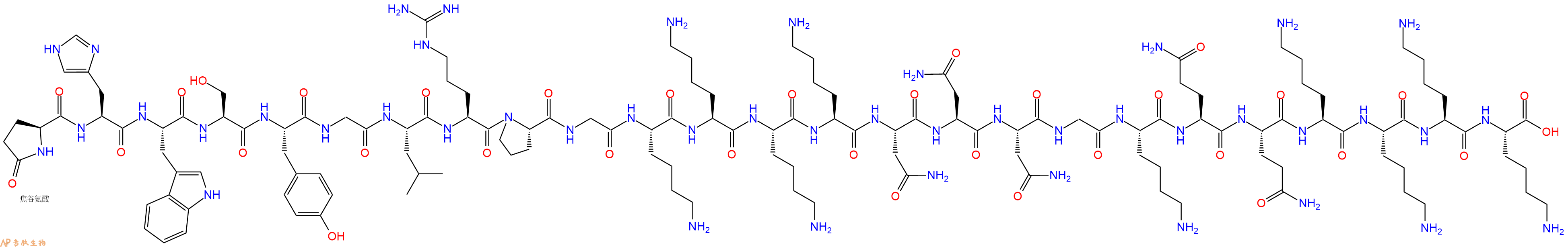 专肽生物产品Pyr-His-Trp-Ser-Tyr-Gly-Leu-Arg-Pro-Gly-Lys-Lys-Lys-Lys-Asn-Asn-Asn-Gly-Lys-Gln-Gln-Lys-Lys-Lys-Lys-OH