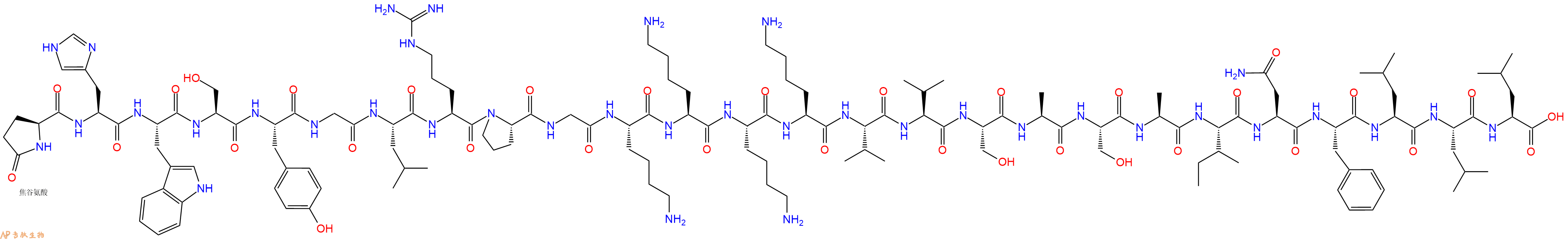 专肽生物产品Pyr-His-Trp-Ser-Tyr-Gly-Leu-Arg-Pro-Gly-Lys-Lys-Lys-Lys-Val-Val-Ser-Ala-Ser-Ala-Ile-Asn-Phe-Leu-Leu-Leu-OH