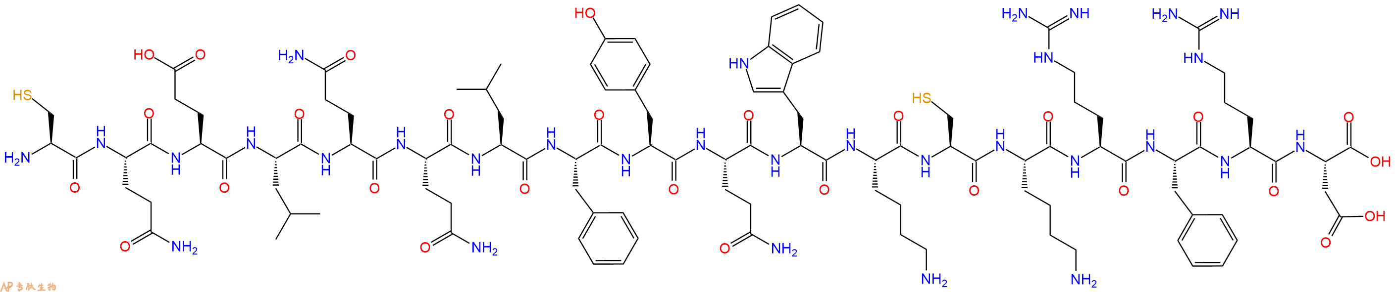 专肽生物产品H2N-Cys-Gln-Glu-Leu-Gln-Gln-Leu-Phe-Tyr-Gln-Trp-Lys-Cys-Lys-Arg-Phe-Arg-Asp-OH