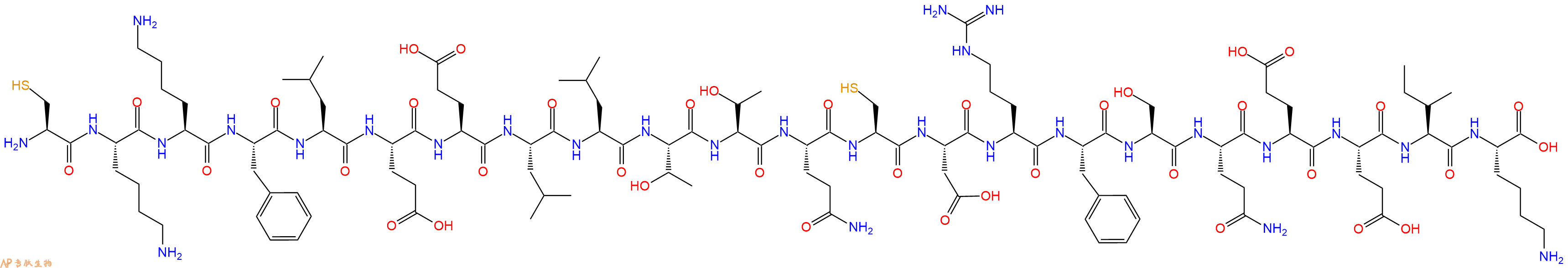 专肽生物产品H2N-Cys-Lys-Lys-Phe-Leu-Glu-Glu-Leu-Leu-Thr-Thr-Gln-Cys-Asp-Arg-Phe-Ser-Gln-Glu-Glu-Ile-Lys-OH