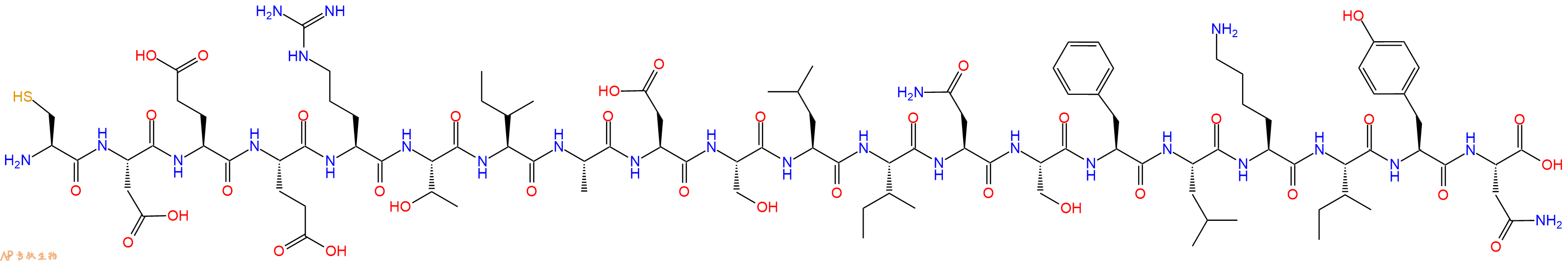 专肽生物产品H2N-Cys-Asp-Glu-Glu-Arg-Thr-Ile-Ala-Asp-Ser-Leu-Ile-Asn-Ser-Phe-Leu-Lys-Ile-Tyr-Asn-OH