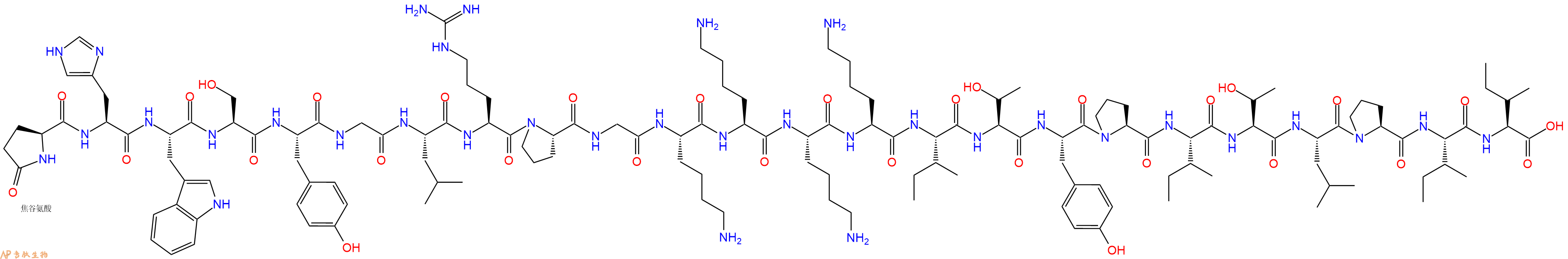 专肽生物产品Pyr-His-Trp-Ser-Tyr-Gly-Leu-Arg-Pro-Gly-Lys-Lys-Lys-Lys-Ile-Thr-Tyr-Pro-Ile-Thr-Leu-Pro-Ile-Ile-OH