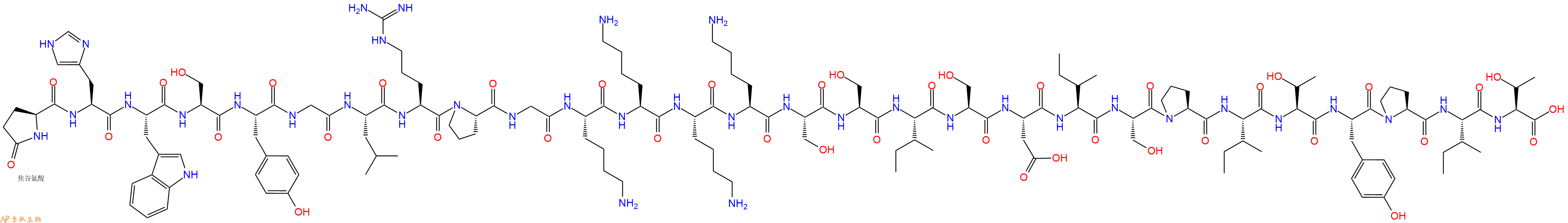 专肽生物产品Pyr-His-Trp-Ser-Tyr-Gly-Leu-Arg-Pro-Gly-Lys-Lys-Lys-Lys-Ser-Ser-Ile-Ser-Asp-Ile-Ser-Pro-Ile-Thr-Tyr-Pro-Ile-Thr-OH