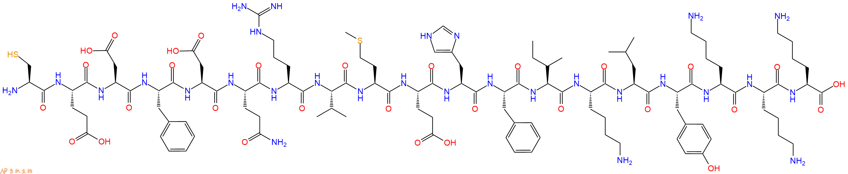 专肽生物产品H2N-Cys-Glu-Asp-Phe-Asp-Gln-Arg-Val-Met-Glu-His-Phe-Ile-Lys-Leu-Tyr-Lys-Lys-Lys-OH