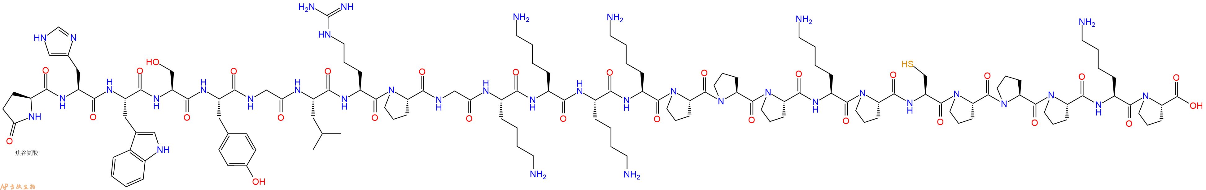 专肽生物产品Pyr-His-Trp-Ser-Tyr-Gly-Leu-Arg-Pro-Gly-Lys-Lys-Lys-Lys-Pro-Pro-Pro-Lys-Pro-Cys-Pro-Pro-Pro-Lys-Pro-OH