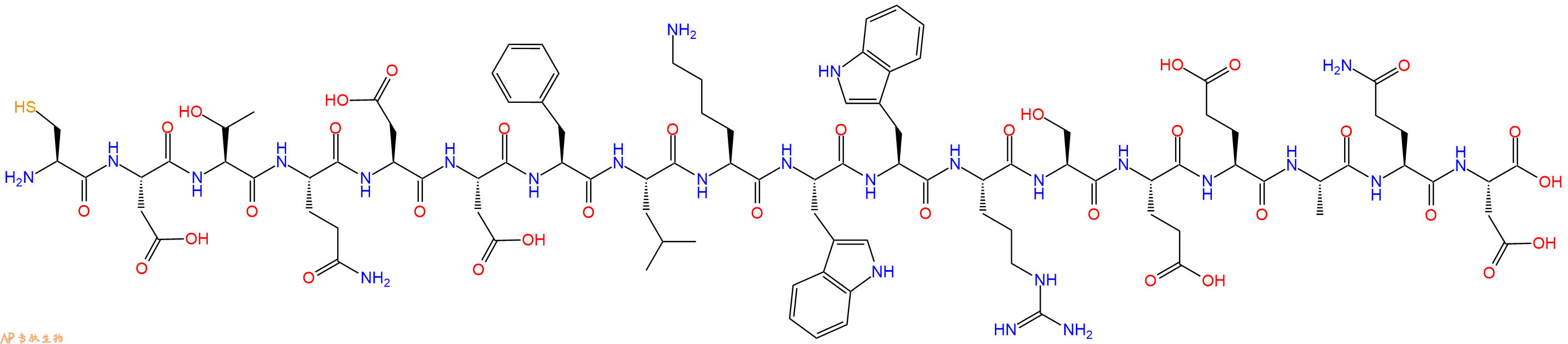 专肽生物产品H2N-Cys-Asp-Thr-Gln-Asp-Asp-Phe-Leu-Lys-Trp-Trp-Arg-Ser-Glu-Glu-Ala-Gln-Asp-OH