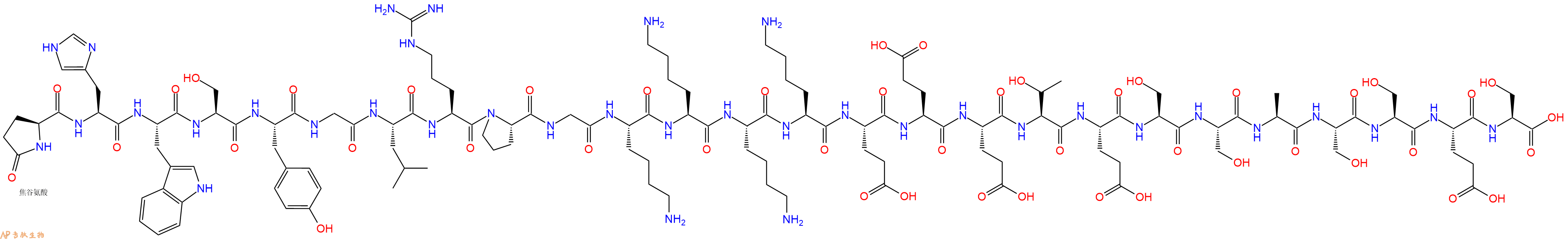 专肽生物产品Pyr-His-Trp-Ser-Tyr-Gly-Leu-Arg-Pro-Gly-Lys-Lys-Lys-Lys-Glu-Glu-Glu-Thr-Glu-Ser-Ser-Ala-Ser-Ser-Glu-Ser-OH