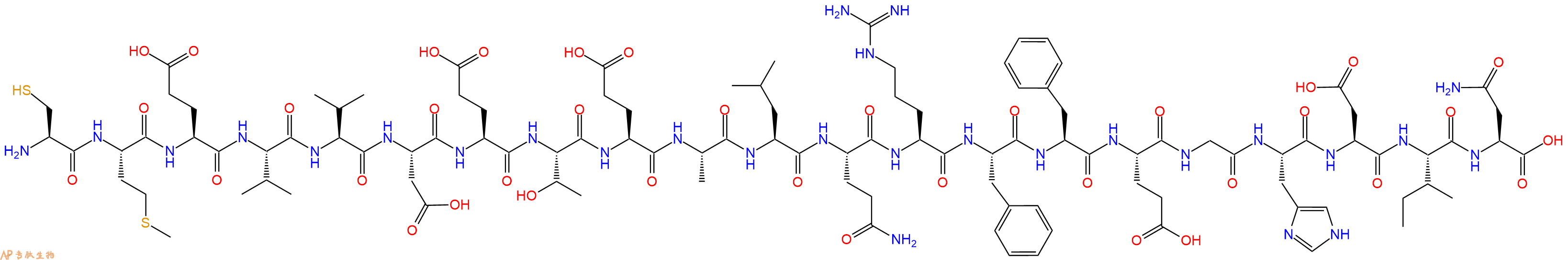 专肽生物产品H2N-Cys-Met-Glu-Val-Val-Asp-Glu-Thr-Glu-Ala-Leu-Gln-Arg-Phe-Phe-Glu-Gly-His-Asp-Ile-Asn-OH