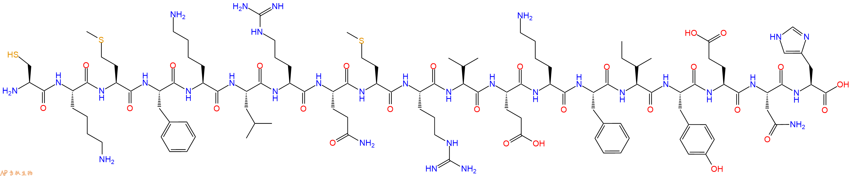 专肽生物产品H2N-Cys-Lys-Met-Phe-Lys-Leu-Arg-Gln-Met-Arg-Val-Glu-Lys-Phe-Ile-Tyr-Glu-Asn-His-OH