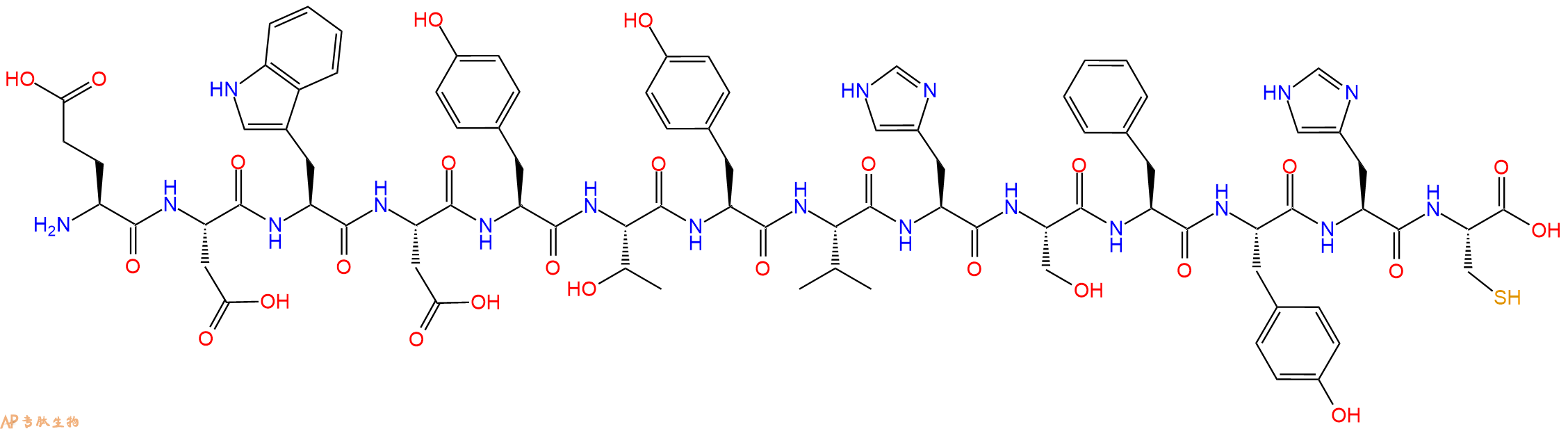 专肽生物产品H2N-Glu-Asp-Trp-Asp-Tyr-Thr-Tyr-Val-His-Ser-Phe-Tyr-His-Cys-OH